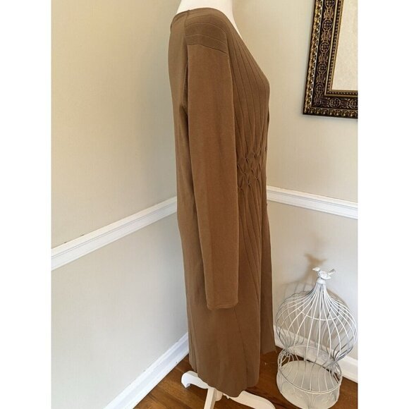 Coldwater Creek Size M Brown Pleated Longline Knit Duster Cardigan Stretch - Picture 5 of 7